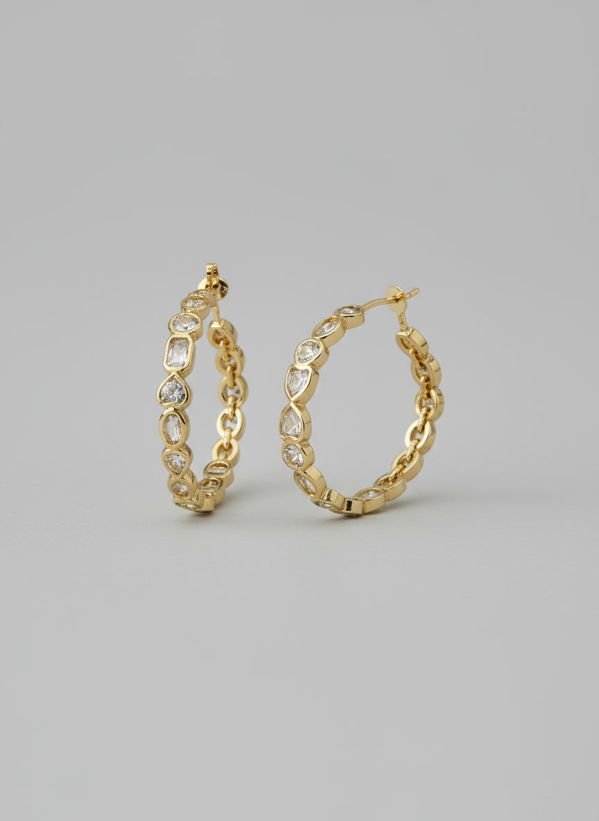 Geo-Diamond Hoop Earring