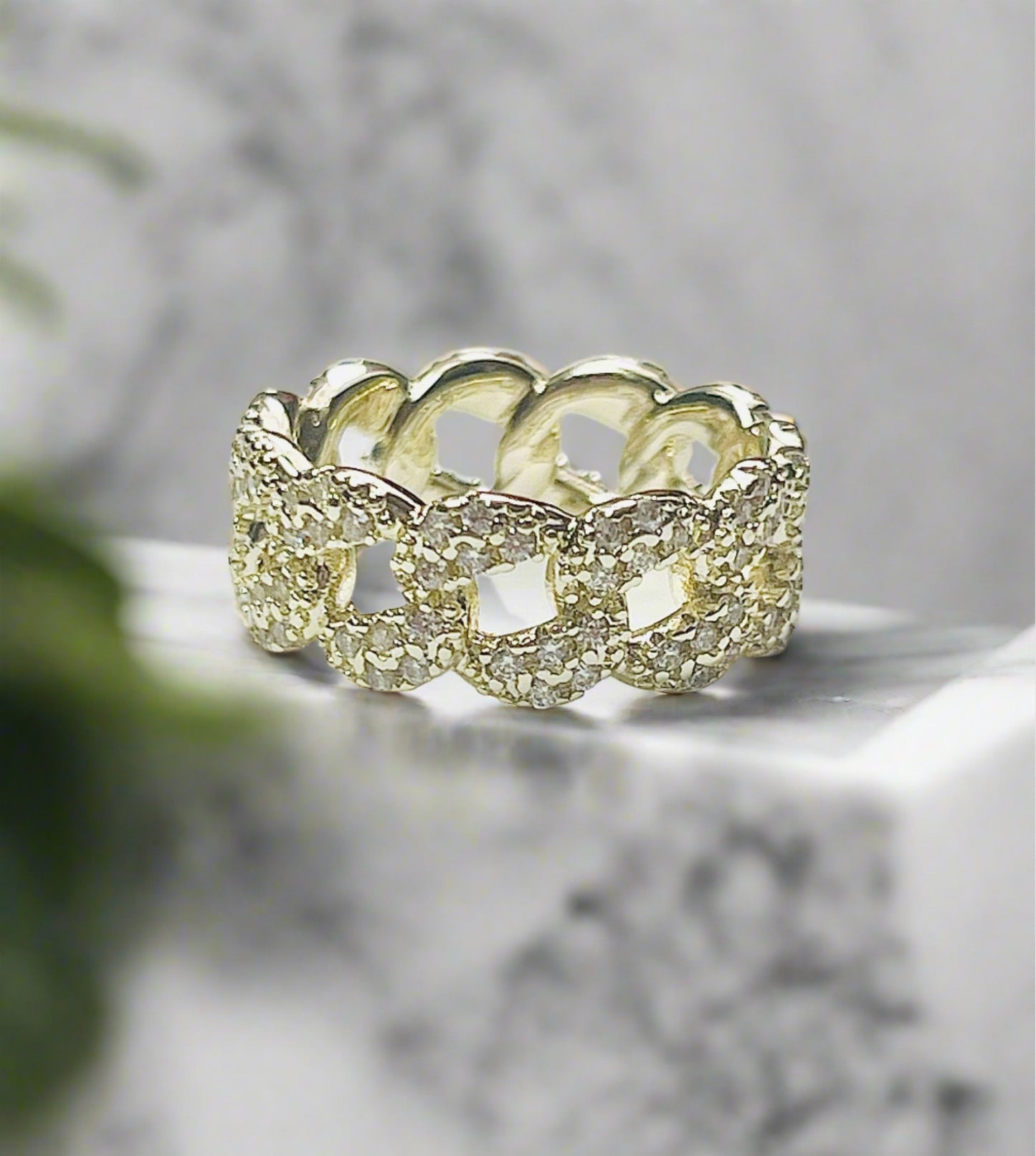 Micro Pave Cuban Link Ring