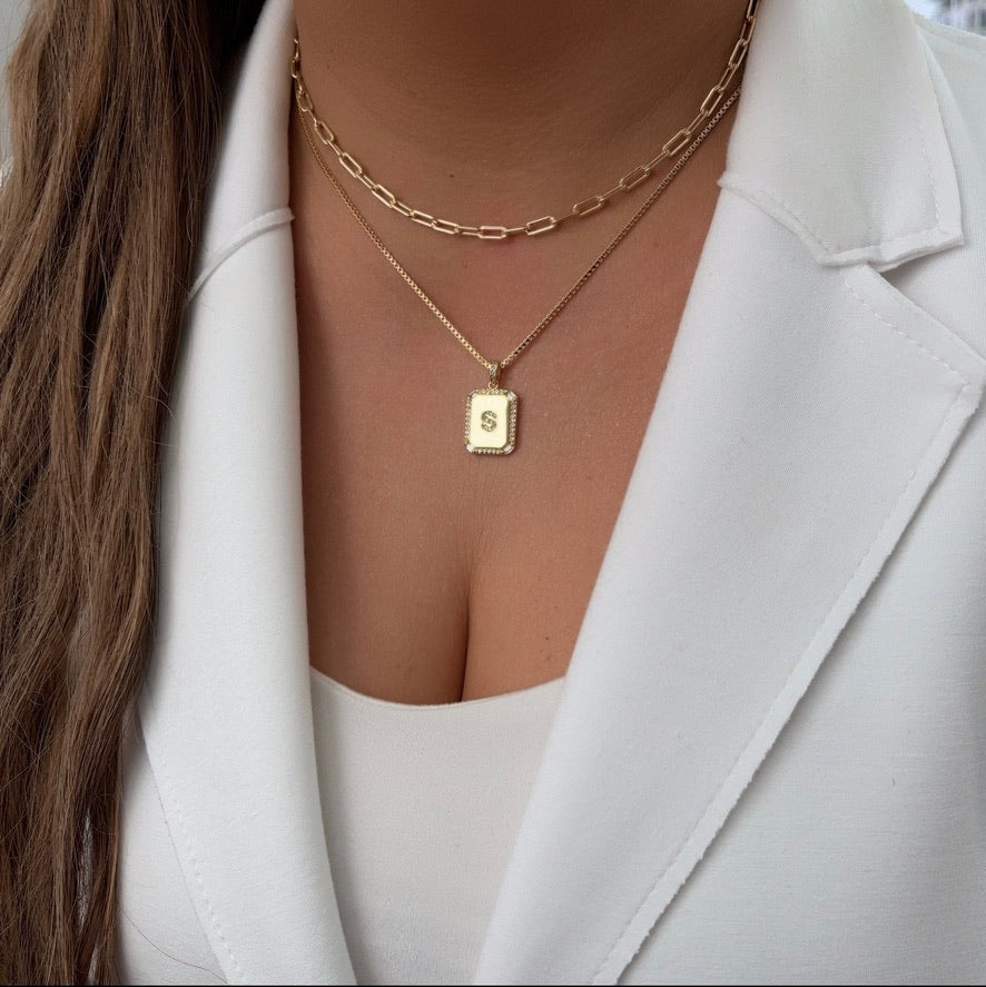 Pave Initial Tag Pendant