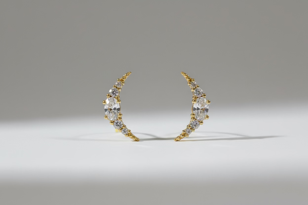 Curved Diamond Stud Earrings