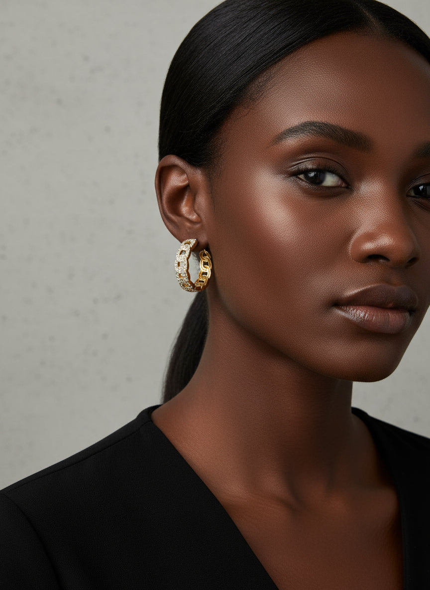 Pave Link Hoop Earrings