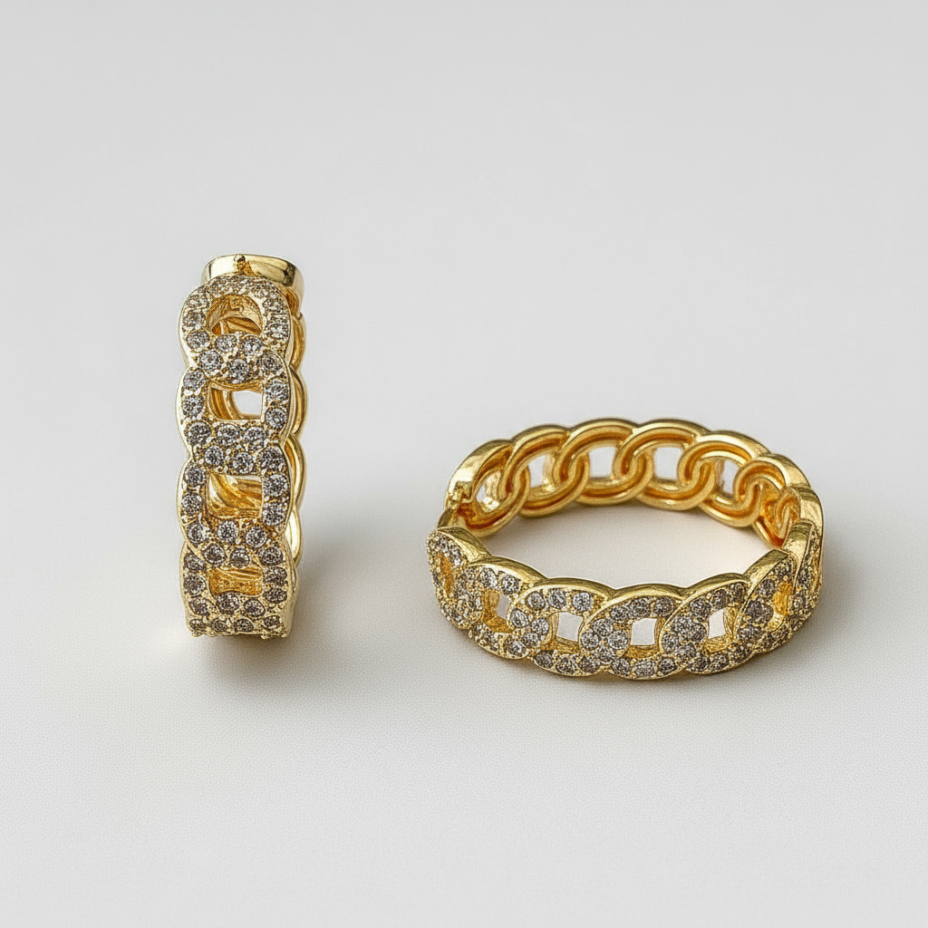 Pave Link Hoop Earrings