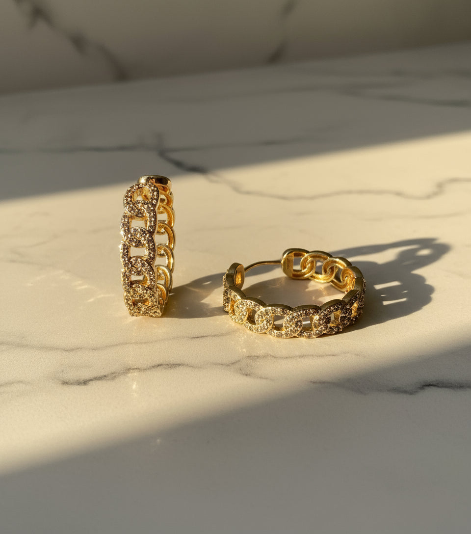 Pave Link Hoop Earrings