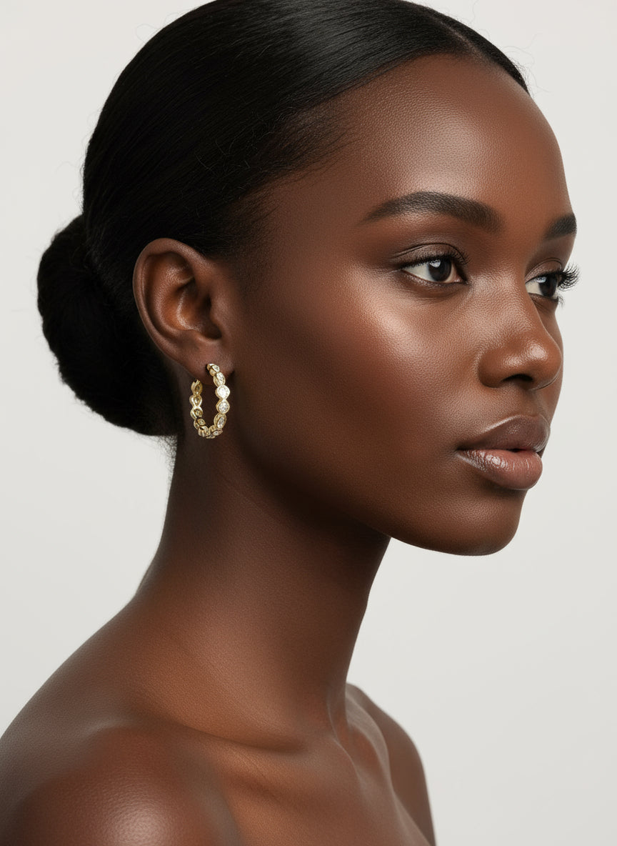 Geo- Diamond Hoop Earring