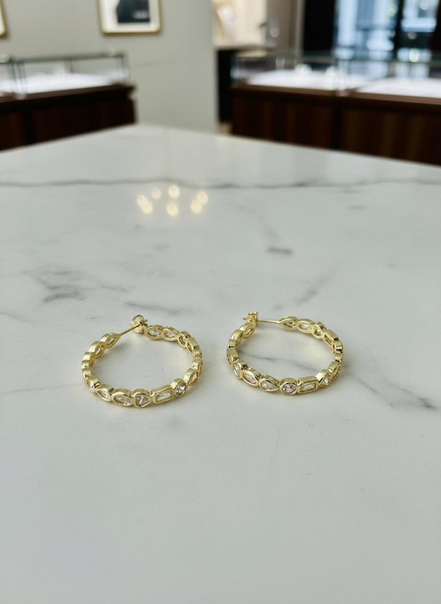 Geo-Diamond Hoop Earring