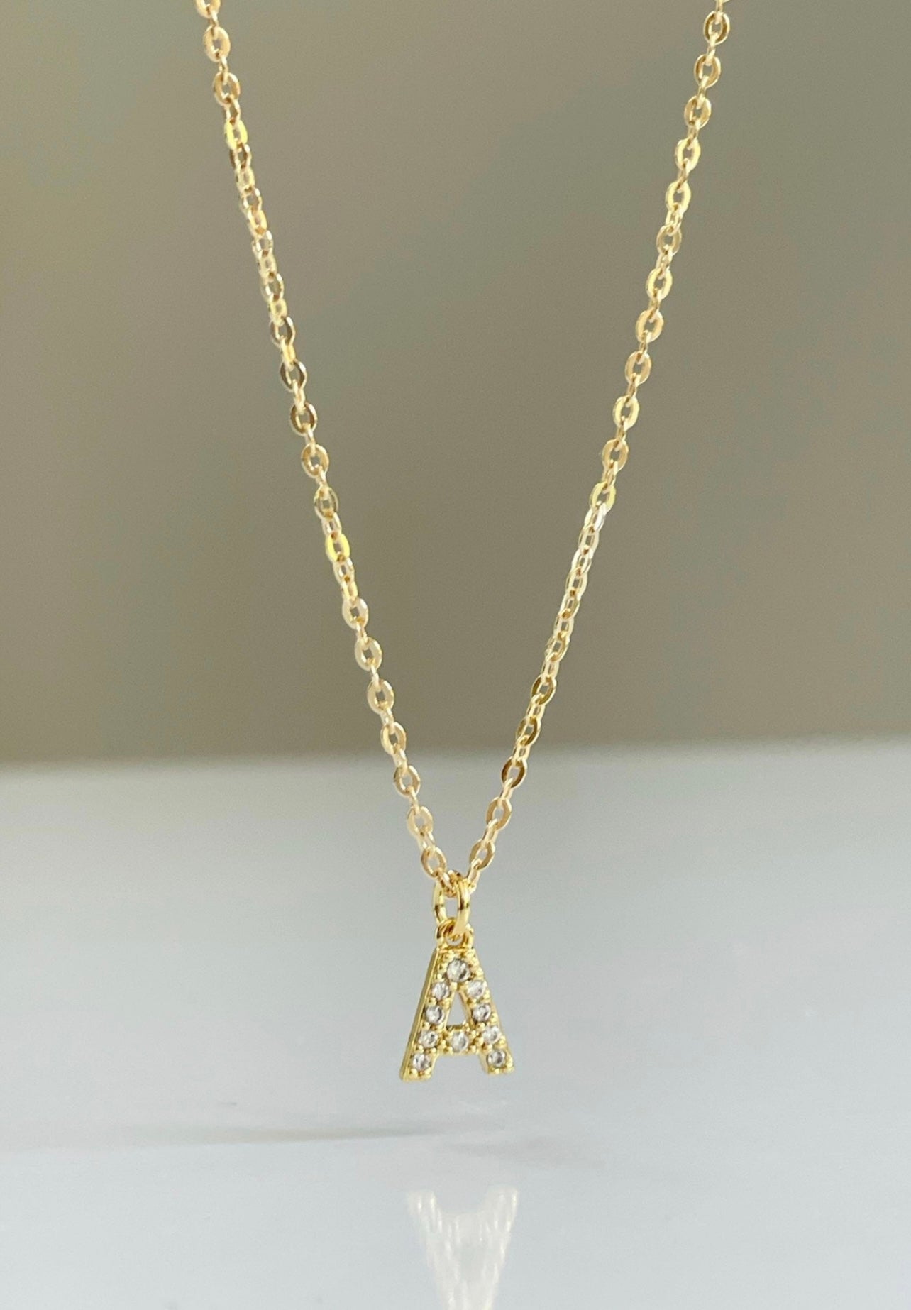 Dainty Pave Initial Charm Necklace