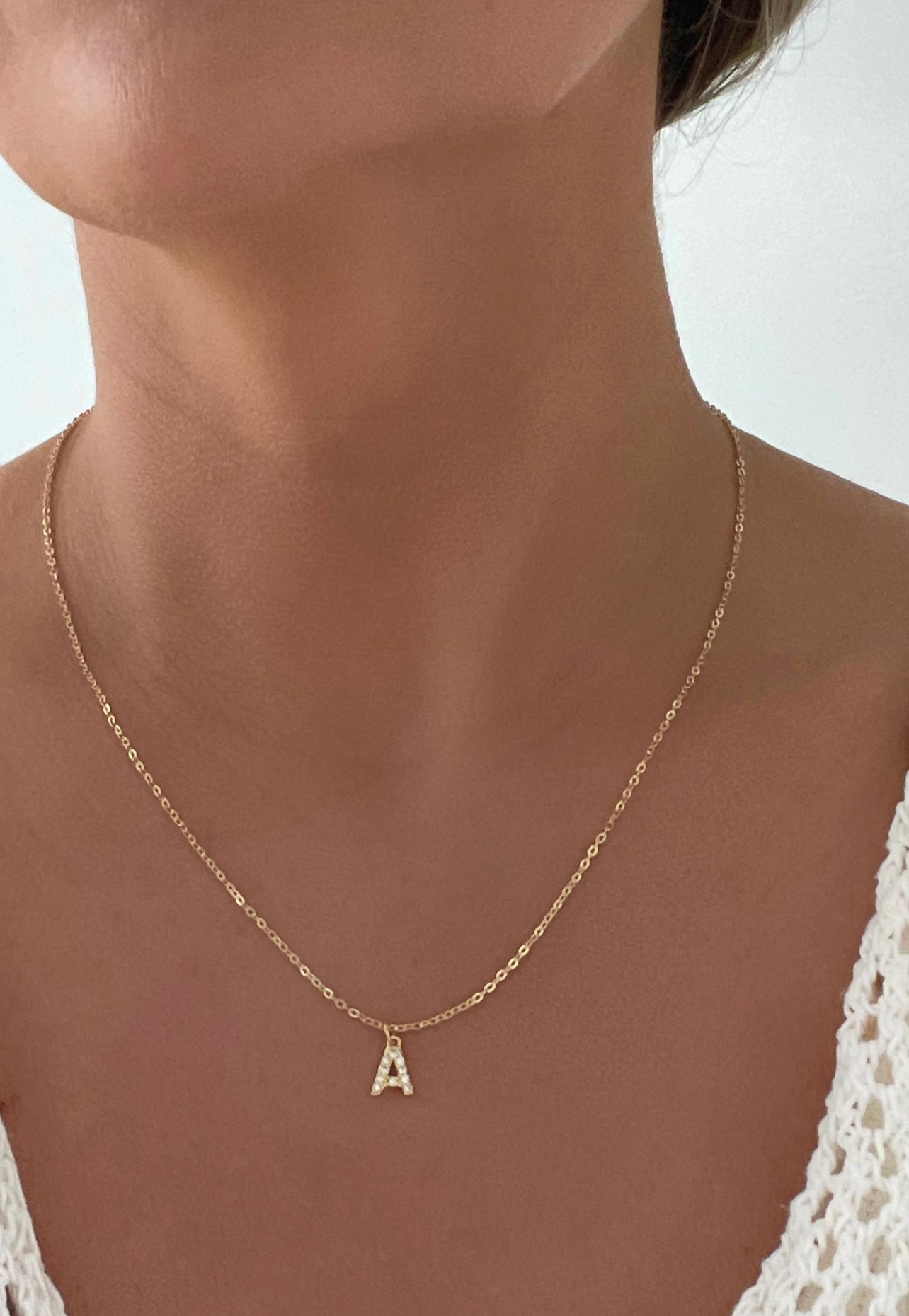 Dainty Pave Initial Charm Necklace