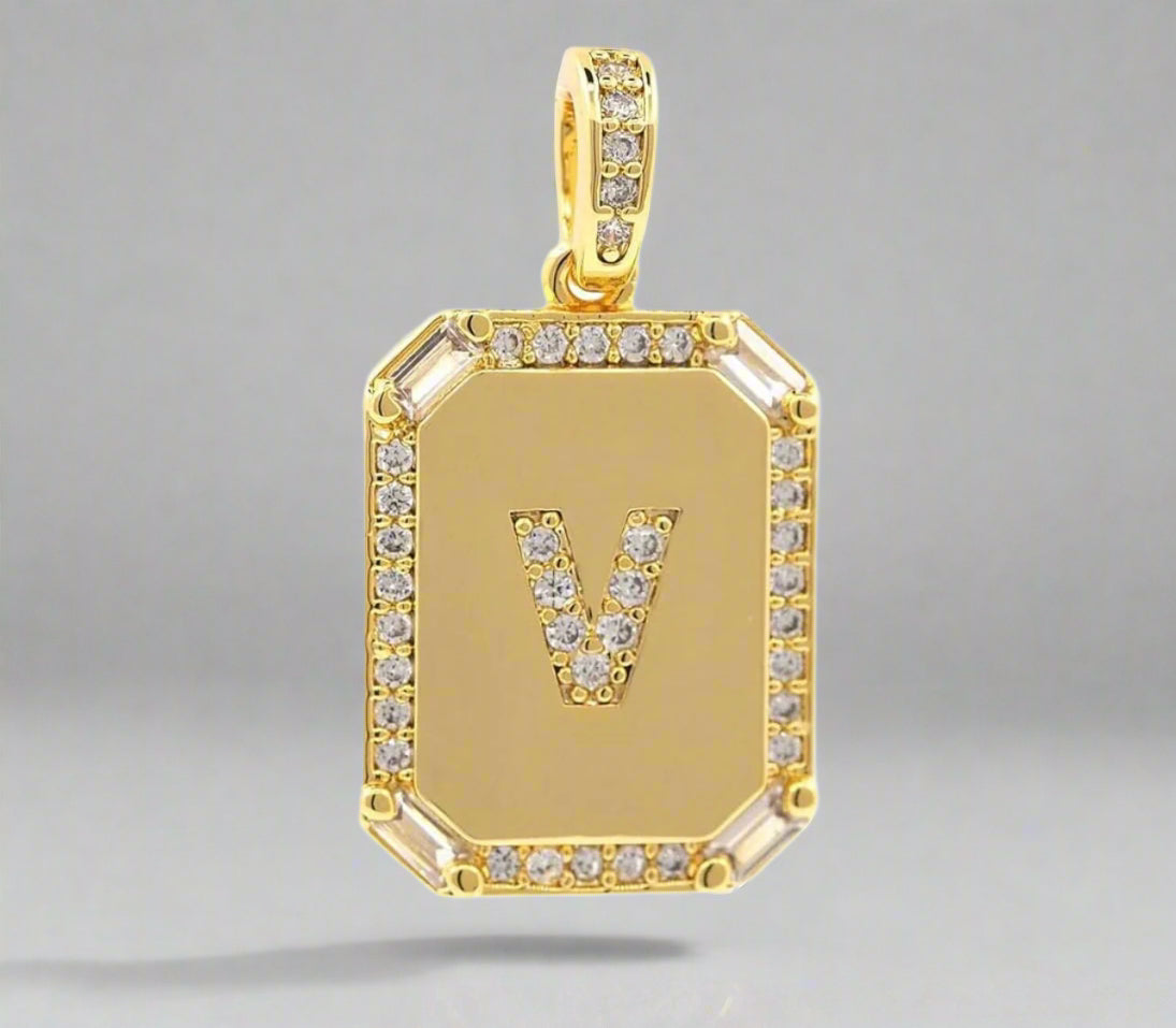 Pave Initial Tag Pendant