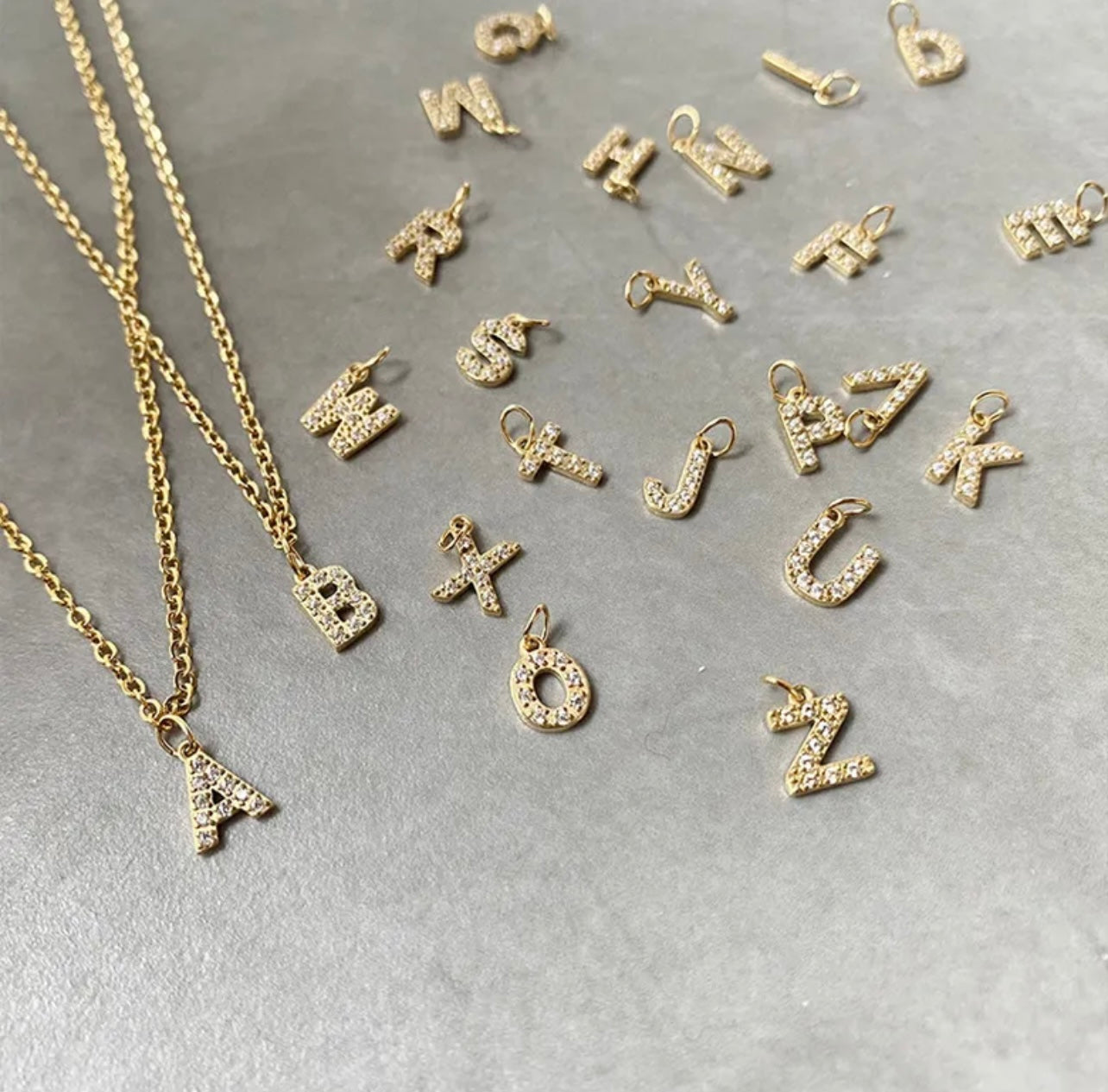 Dainty Pave Initial Charm Necklace