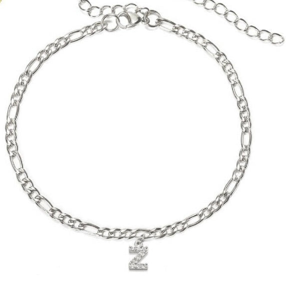 Figaro Chain Gold Anklet Crystal Initial Custom Zircon Stone