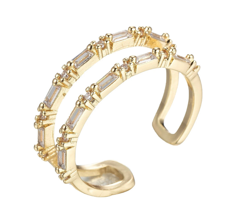 Dainty Double Band Baguette Ring