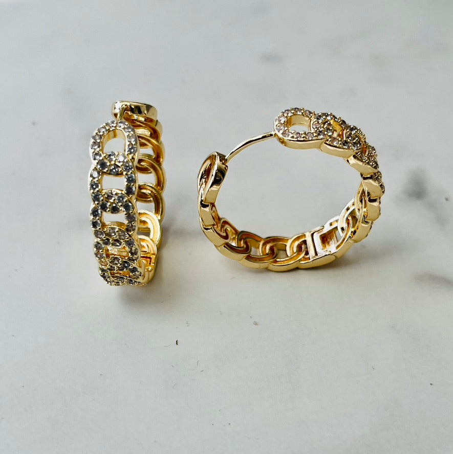 Pave Link Hoop Earrings