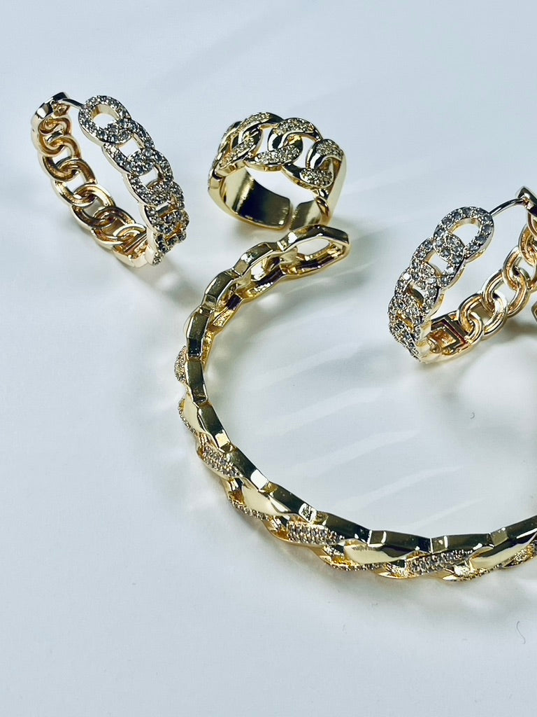 Pave Link Hoop Earrings