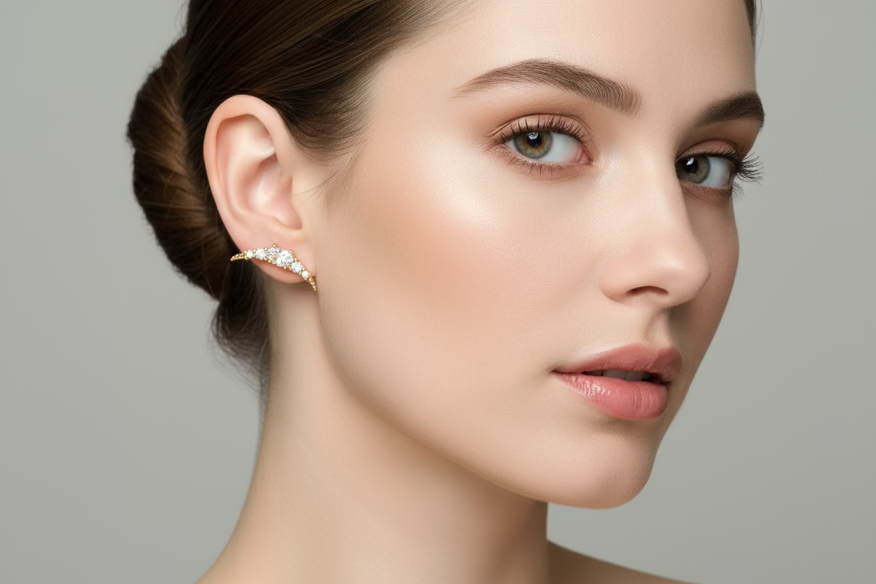 Curved Diamond Stud Earrings