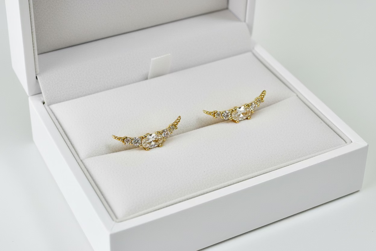 Curved Diamond Stud Earrings