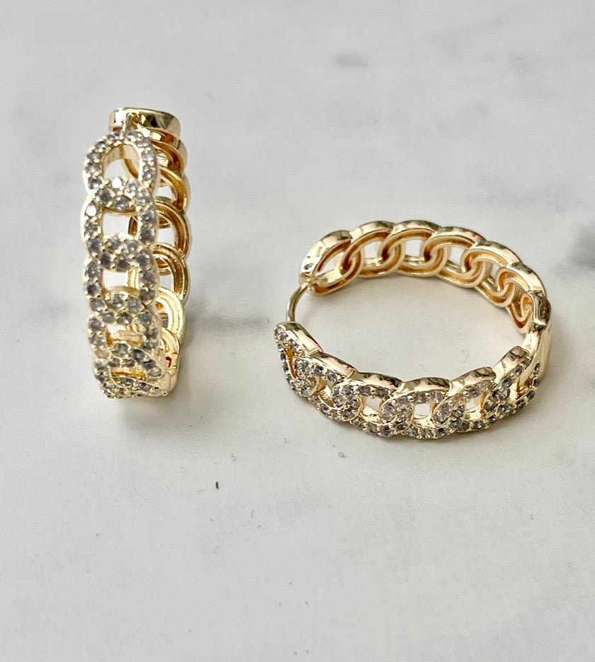 Pave Link Hoop Earrings