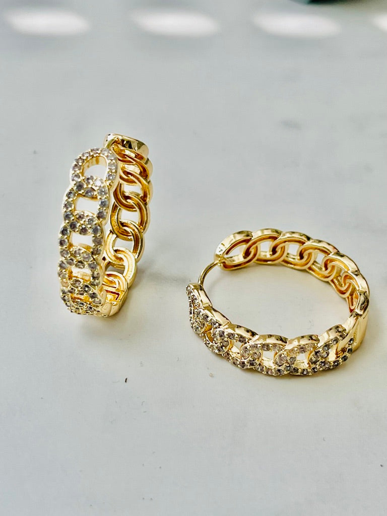 Pave Link Hoop Earrings