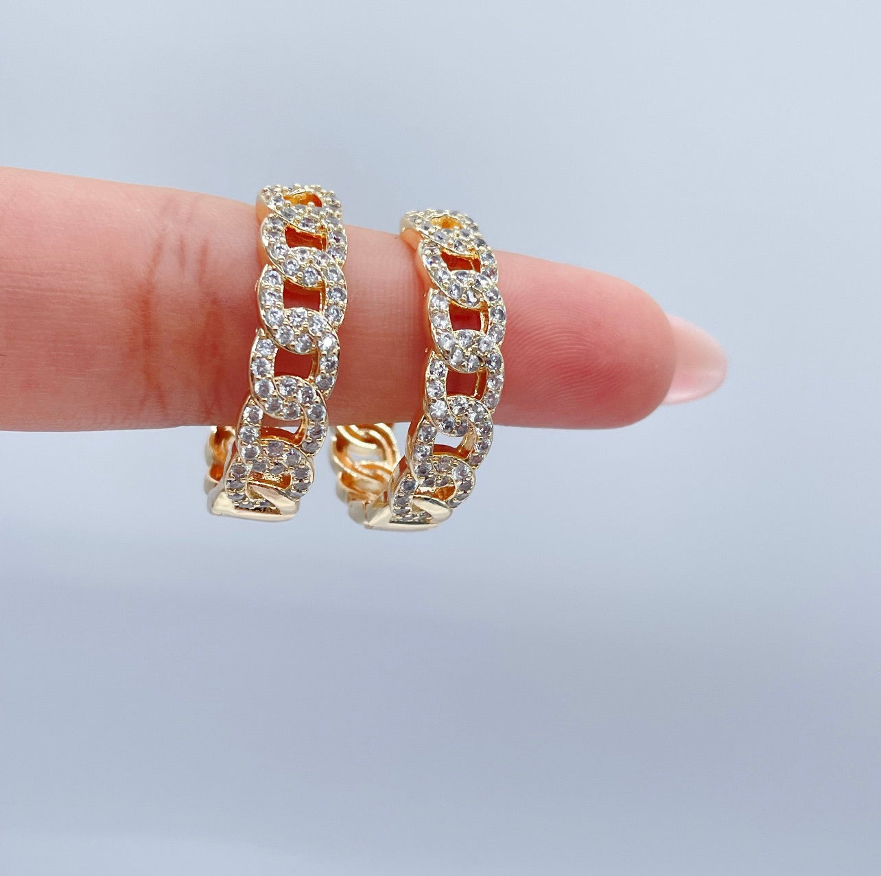 Pave Link Hoop Earrings